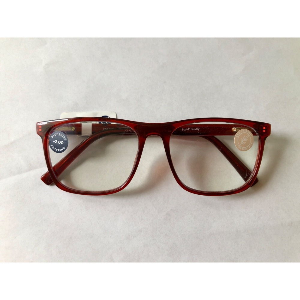New Red Latitude Peepers Blue Light Filtering Readers +2.00